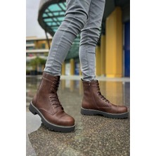 Chekich Shoecide SHO009 Bağcıklı Fermuarlı Yüksek Taban Cst Military Erkek Bot Kahve
