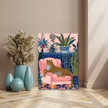 Artarilion Kanvas Tablo Pembe Koltuktaki Çita Renkli Duvar Tablosu Salon Tablosu