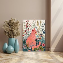 Artarilion Kanvas Tablo Çiçeklerin Içindeki Pembe Kedi Dijital Baskı Salon Tablosu