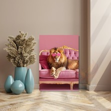 Artarilion Pembe Gözlüklü Aslan Kanvas Tablo Duvar Tablosu Salon Dekoru Yeni Ev Hediyesi