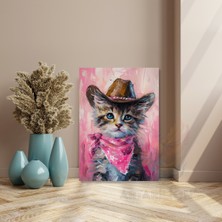 Artarilion Kovboy Şapkalı Kedi Kanvas Tablo Hd Dijital Baskı Kanvas Kedi Tablosu Salon Tablosu