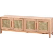 Mobilya Baba Ürgüp 180 Lik Hasırlı Tv Sehpası Cilasız Ham Ahşap