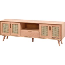 Mobilya Baba Develi Hasırlı 180 Lik Retro Tv Sehpası Cilasız Ham Ahşap