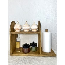 O&a Wood Doğal Ahşap Mutfak-Banyo Rafı Tezgah Üstü Düzenleyici Baharatlık Organizer Çok Amaçlı Raf Koyu Meşe