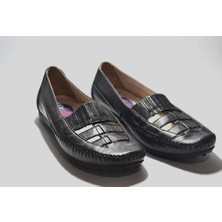 Komcero 0133 Deri Siyah Ortopedik Kadın Anne Ayakkabı