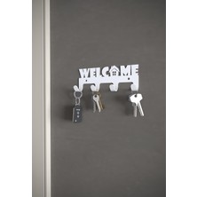 Alfams Welcome Hoşgeldiniz Yazılı Metal Anahtar Askısı Metal Anahtarlık Dekoratif Anahtar Askılığı Siyah