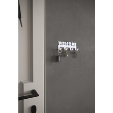 Alfams Welcome Hoşgeldiniz Yazılı Metal Anahtar Askısı Metal Anahtarlık Dekoratif Anahtar Askılığı Siyah