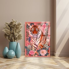 Artarilion Kırılmaz Cam Tablo Çiçeklerin Içindeki Kaplan Dijital Baskı Salon Tablosu