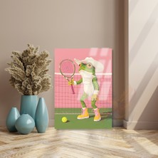 Artarilion Tenis Oynayan Kurbağa Kırılmaz Cam Tablo Modern Ev Dekoru Salon Tablosu
