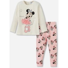 Baby Bej Bisiklet Yaka Minnie Mouse Baskılı Kız Bebek Pijama Takım