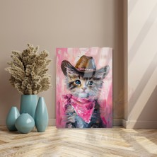 Artarilion Kovboy Şapkalı Kedi Kırılmaz Cam Tablo Hd Dijital Baskı Kırılmaz Cam Kedi Tablosu Salon Tablosu