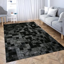 Parlak Siyah Dana Derisi Patchwork Halı