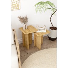 Bounteous Kare Zigon Sehpa Takımı, 2 Li Set, Yan Sehpa - Traverten Desen