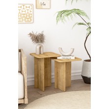 Bounteous Kare Zigon Sehpa Takımı, 2 Li Set, Yan Sehpa - Traverten Desen
