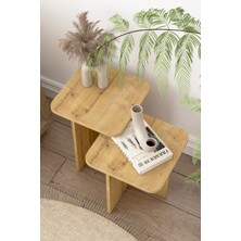 Bounteous Kare Zigon Sehpa Takımı, 2 Li Set, Yan Sehpa - Traverten Desen