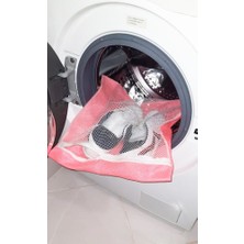 Ozcmax Pembe Fermuarlı - Hassas Çamaşır Terlik  Ayakkabı Yıkama Filesi Büyük Boy