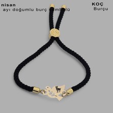 Archin Şahane Kuş Motifli Siyah Örgü Detaylı ve 14 Ayar Altın Plakalı Burç Semboller Bilekliği