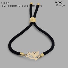 Archin Muazzam Kuş Figürlü Siyah Örgülü ve 14 Ayar Altın Plakalı Doğum Ayına Özel Bileklik