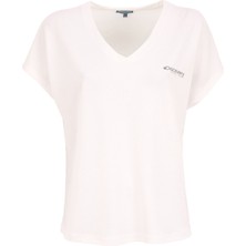 Discovery Expedition D5SL-TST3544 Beyaz V Yaka Relaxed Baskılı Kadın T-Shirt