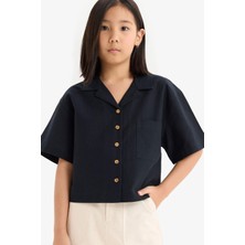 DeFacto Cropped Fit Keten Kısa Kollu Gömlek Kız Çocuk D7638A825SM