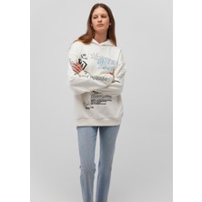 Mavi Baskılı Kapüşonlu Beyaz SWEATSHIRT1S10287-80194