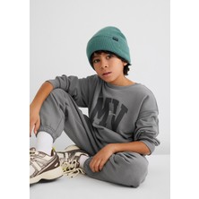 Mavi MV Logo Baskılı Gri Sweatshirt Erkek Çocuk Truvakar Kol Oversize Kesim Kanguru Cebi 6S10054-70098
