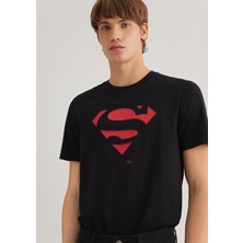 Mavi Superman Baskılı Siyah Tişört 066875-900