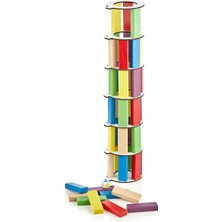TotteriQ Renkli Tower Plus Jenga Büyük Boy Doğal Ahşap Denge Kule Oyunu