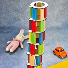 TotteriQ Renkli Tower Plus Jenga Büyük Boy Doğal Ahşap Denge Kule Oyunu