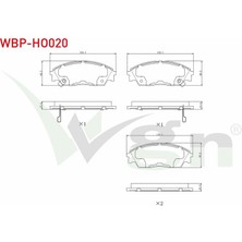 WAGEN-WBP-HO020 - Fren Balata On Ikazlı Honda Cıvıc Iv 1.4i 1987-1993 / Cıvıc Iv 1.5i 1987-1993 / Cıvıc V 1.6 I-Vtec 1992-1995 / Cıvıc Iv 2.0 1987-1993 / Prelude Iıı 2.0 1987-1992
