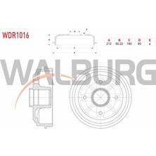 WALBURG-WDR1016 - Fren Kampanası Arka 4 Delık 212×50,22×180×80 Peugeot 106 1.4i - 1.6i 1996-2002 / 206 1.4i - 1.6i 1998-2006 / Cıtroen Saxo 1.4 - 1.5 D 1996-2004