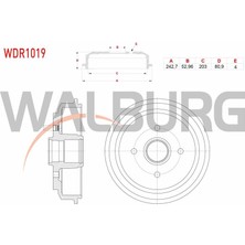 WALBURG-WDR1019 - Fren Kampanası Arka 4 Delık 242,7×52,96×203×80,9 Ford Fıesta V 1.25i - 1.4i 16V - 1.4 Tdcı - 1.6 Tdcı 2001-2008 / Fusıon 1.4 Tdcı - 1.6 Tdcı - 1.6i 2002-2010