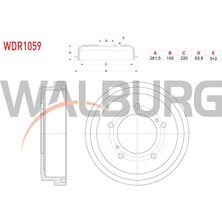WALBURG-WDR1059 - Fren Kampanası Arka 5 Delık 261,5X100X220X63,8 Suzukı Carry 1.3 1999- / Grand Vıtara I (Ft,gt) 2.5 V6 1998-2003 / Jımny 1.3i 16V 1998-