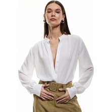 Koton Düğmeli Hakim Yaka Uzun Kollu Saten Gömlek