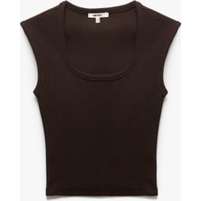 Koton Slim Fit Pamuklu Kolsuz U Yaka Basic Crop Body