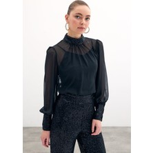 Payet Detaylı Bluz - Siyah