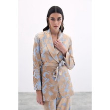 Sateen Desenli Uzun Ceket - Bebe Mavi