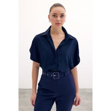 Kol Detaylı Salaş Gömlek - Lacivert