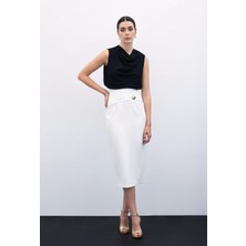 Toka Detaylı Kalem Etek - Ekru