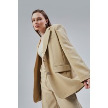 Kadın Oversize Düz Kesim Astarlı Dokuma Blazer Ceket