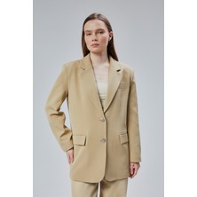 Kadın Oversize Düz Kesim Astarlı Dokuma Blazer Ceket