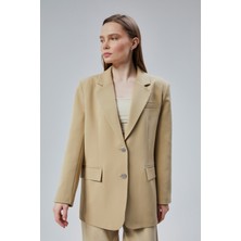 Kadın Oversize Düz Kesim Astarlı Dokuma Blazer Ceket