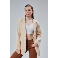 Kadın Oversize Düz Kesim Astarlı Dokuma Blazer Ceket
