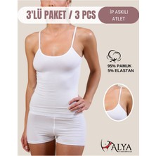 Alya Underwear Kadın Pamuklu Ip Askılı Oval Yaka Atlet ( 3'lü, 3 Adet Beyaz - M )