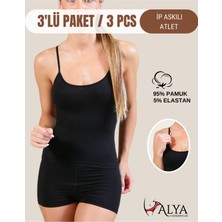 Alya Underwear Kadın Pamuklu Ip Askılı Oval Yaka Atlet ( 3'lü, 3 Adet Siyah - Xl)