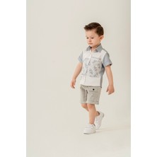 Titimix Kids Erkek Çocuk Yaprak Desenli İkili Takım Gömlek Şort 1-4 Yaş