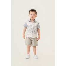 Titimix Kids Erkek Çocuk Yaprak Desenli İkili Takım Gömlek Şort 1-4 Yaş