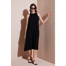 Lela Regular Fit Halter Yaka Midi Boy Elbise Bayan Elbise 67810049