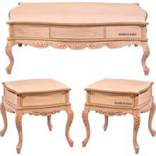 Mobilya Baba Akdeniz Oymalı Orta Sehpa Takımı Cilasız Ham Ahşap