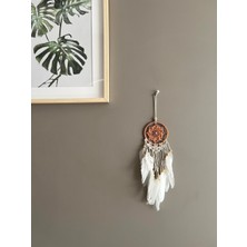 Miamantra Lila ve Turuncu Iç Örgülü Beyaz Tüylü Rüya Kapanı/düş Kapanı/duvar Dekoru - 9  cm  Çap